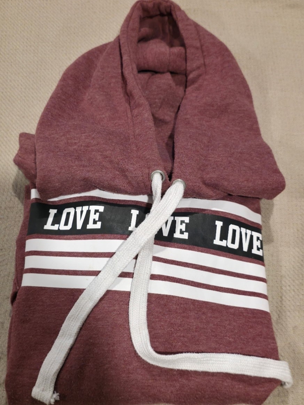 Reflex Maroon Hooded Sweatshirt with 'LOVE' Stripe